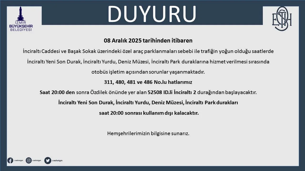 İnciraltı -  Durak Kullanım dışı Duyurusu.webp