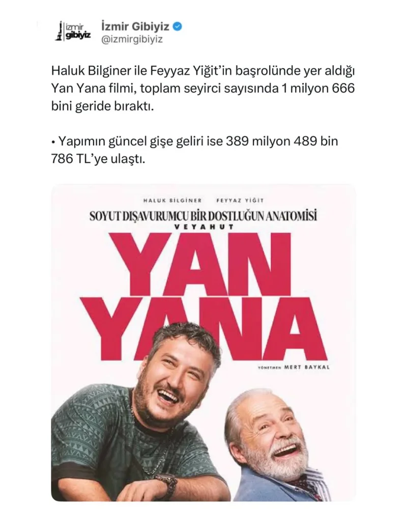 Haluk Bilginer ve Feyyaz Yiğit’in başrollerini üstlendiği “Yan Yana” filmi, gösterimdeki başa...webp